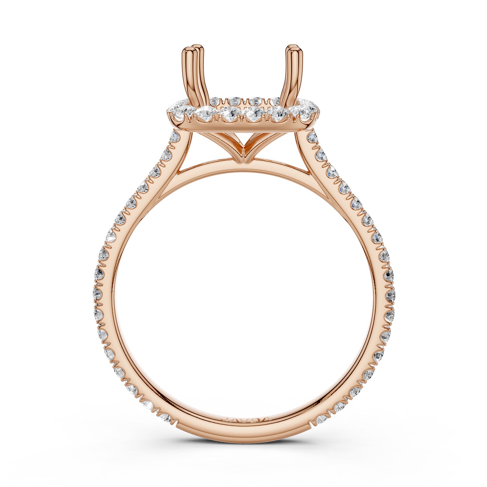 French U Pave Set Halo Semi Mount Lab Grown Diamond Engagement Ring 0.54 Ct.