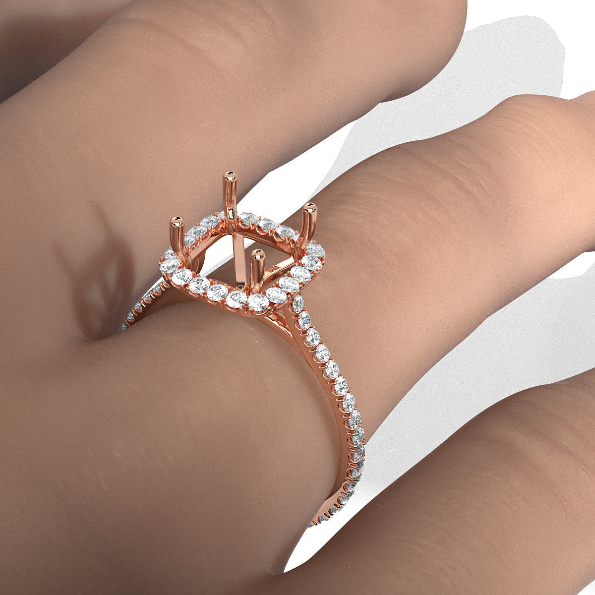 French U Pave Set Halo Semi Mount Lab Grown Diamond Engagement Ring 0.54 Ct.