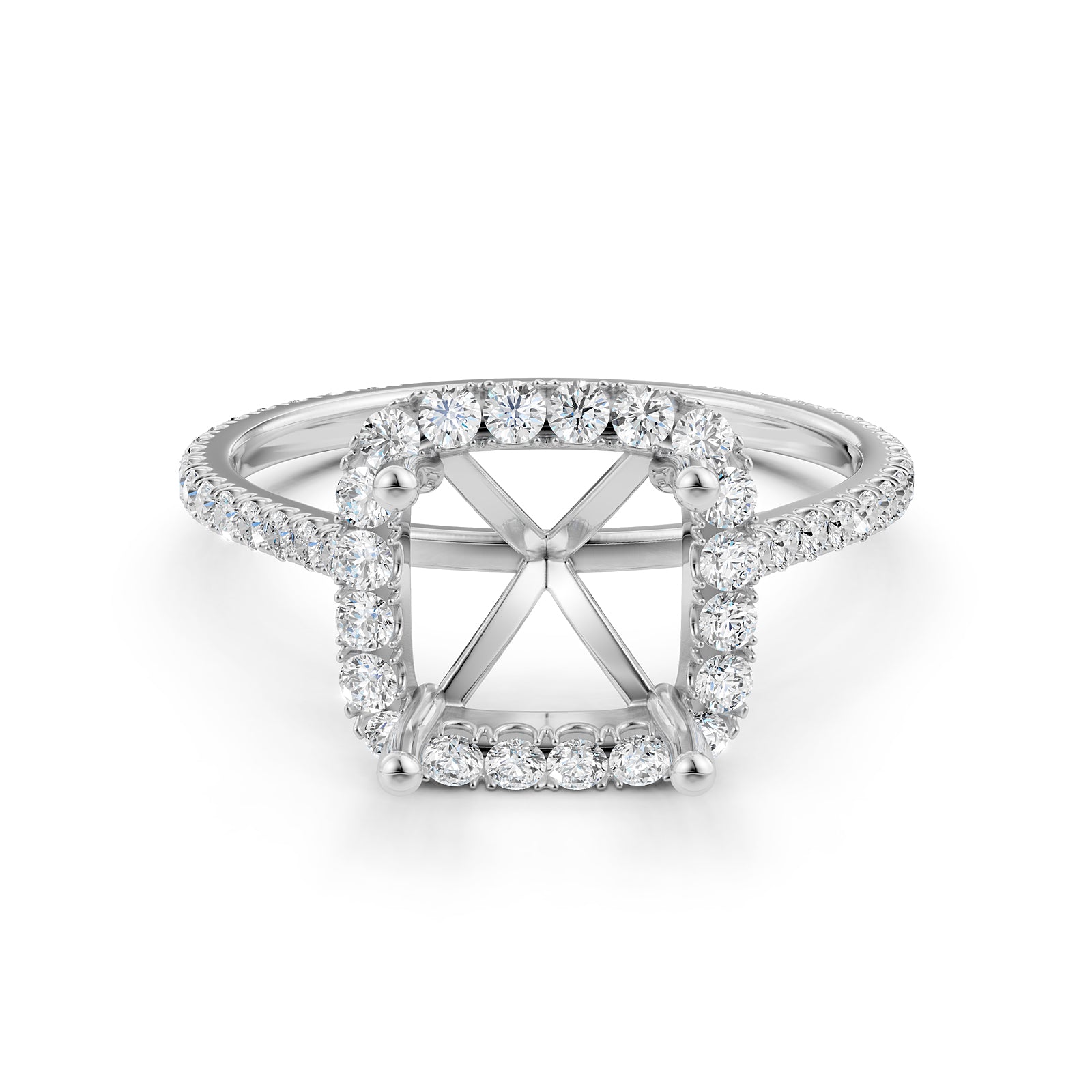 French U Pave Set Halo Semi Mount Lab Grown Diamond Engagement Ring 0.54 Ct.