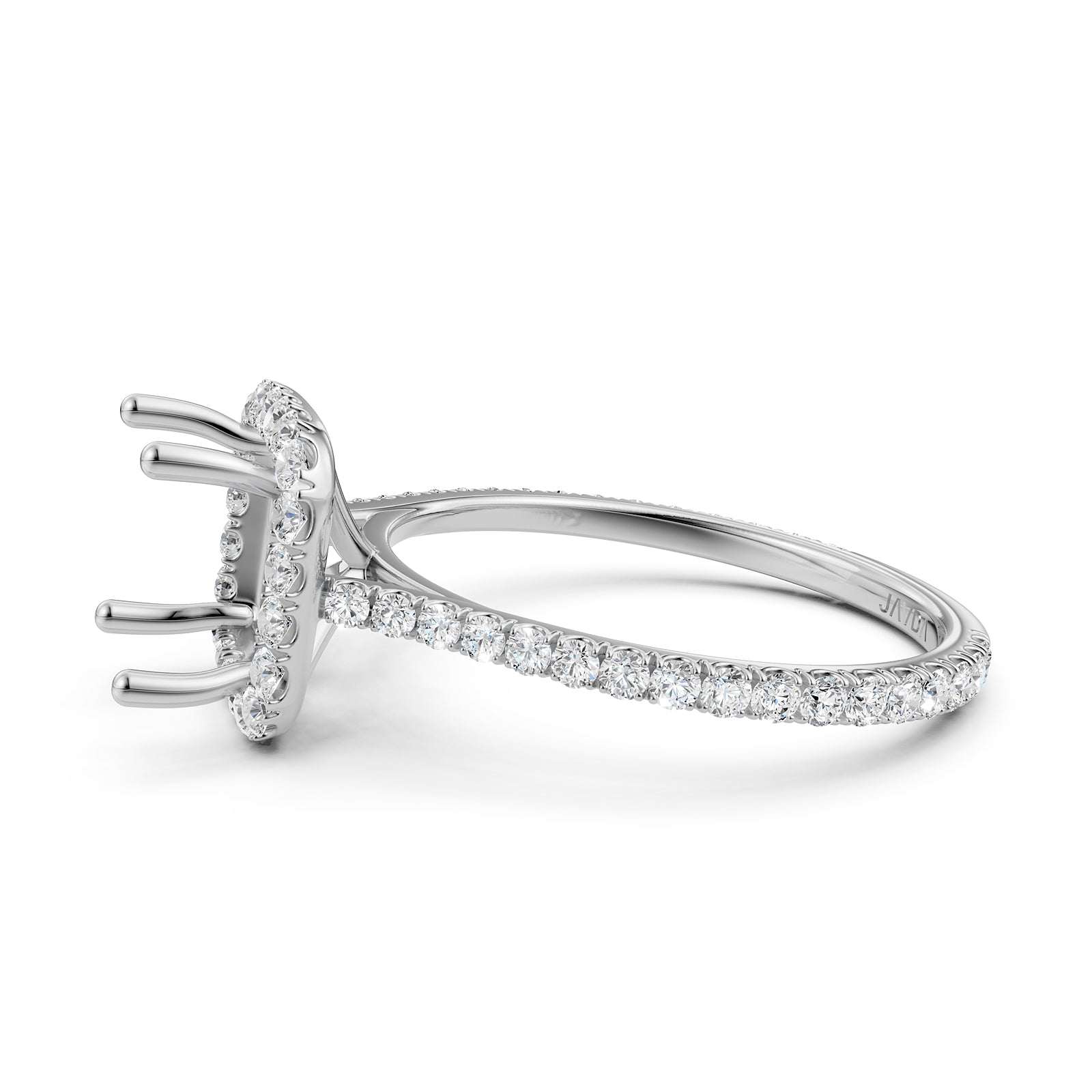 French U Pave Set Halo Semi Mount Lab Grown Diamond Engagement Ring 0.54 Ct.
