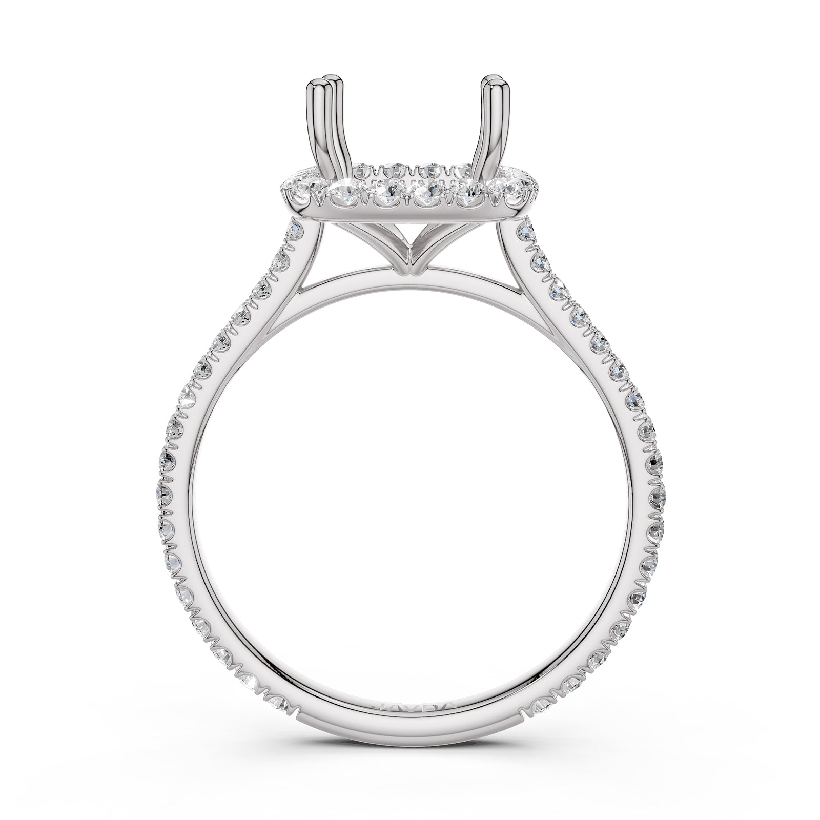 French U Pave Set Halo Semi Mount Lab Grown Diamond Engagement Ring 0.54 Ct.