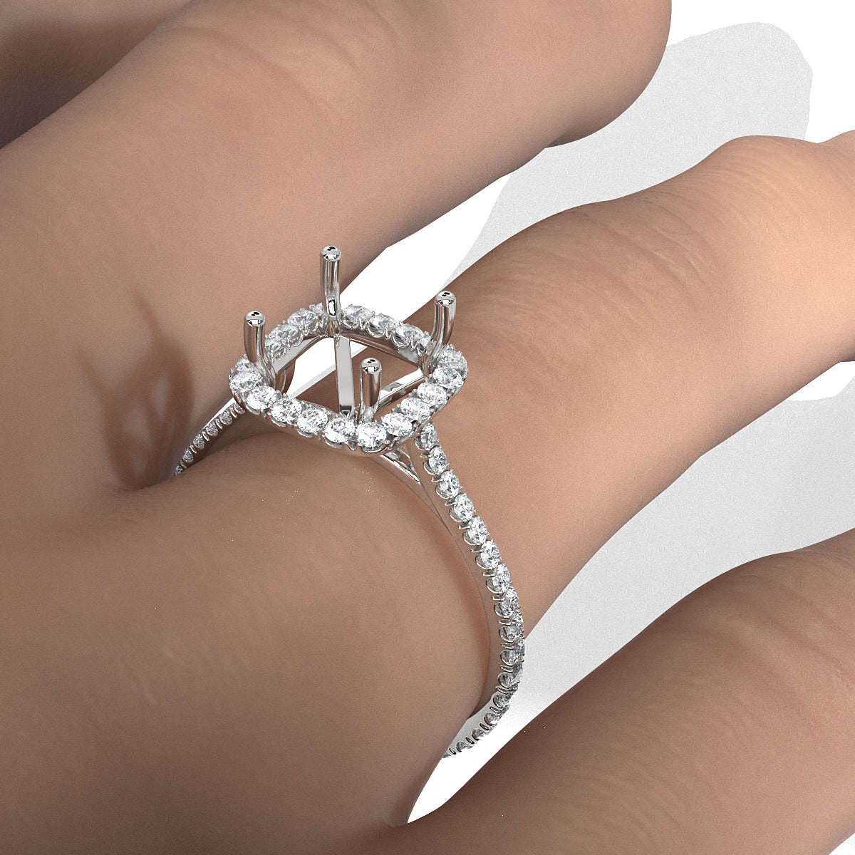 French U Pave Set Halo Semi Mount Lab Grown Diamond Engagement Ring 0.54 Ct.