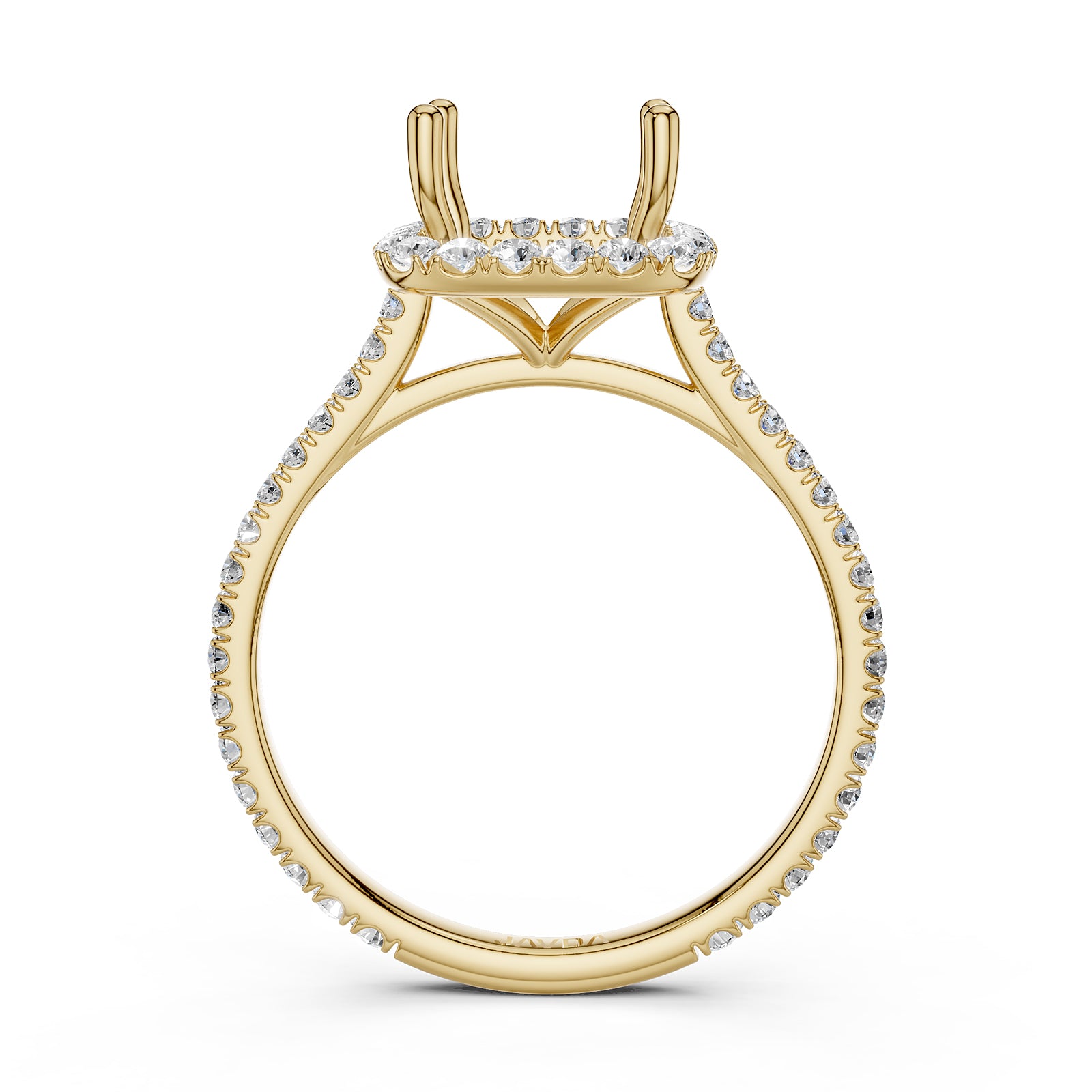 French U Pave Set Halo Semi Mount Lab Grown Diamond Engagement Ring 0.54 Ct.