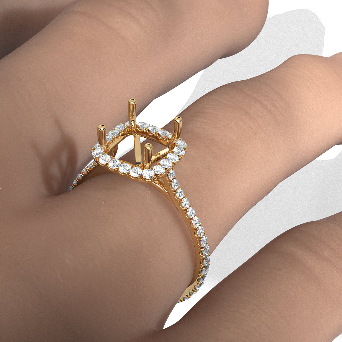 French U Pave Set Halo Semi Mount Lab Grown Diamond Engagement Ring 0.54 Ct.