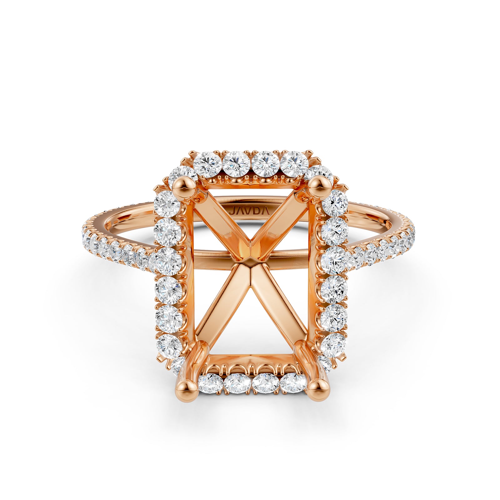 French U Pave Set Halo Semi Mount Lab Grown Diamond Engagement Ring 0.54 Ct.