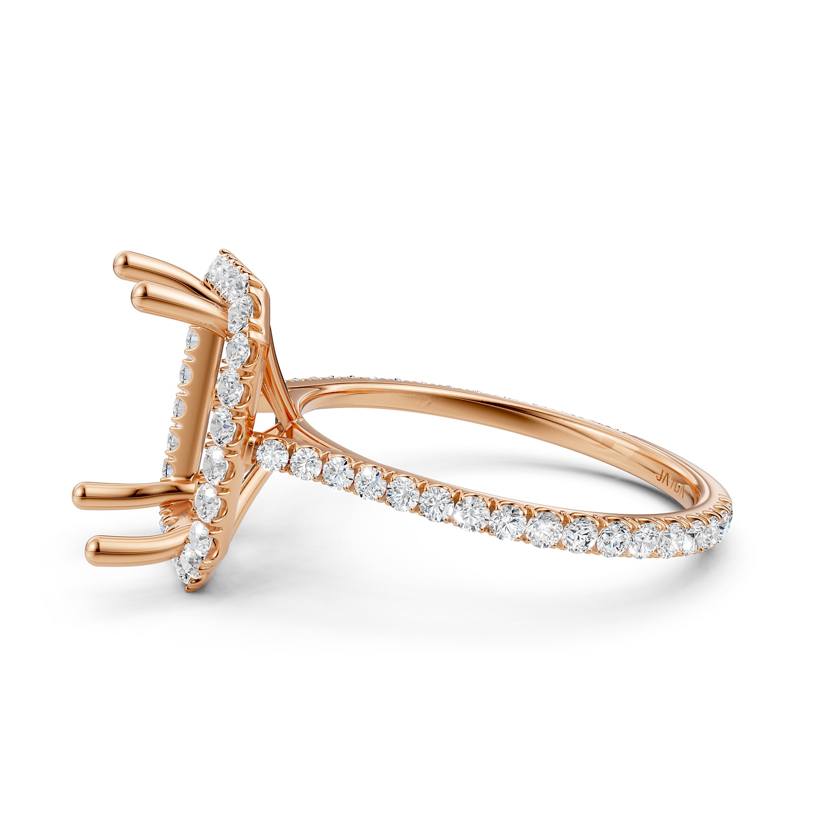 French U Pave Set Halo Semi Mount Lab Grown Diamond Engagement Ring 0.54 Ct.