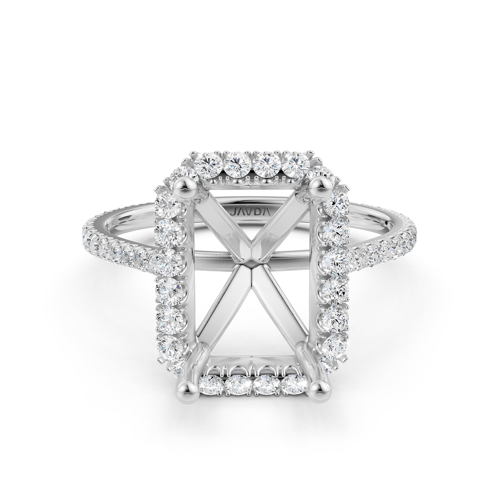 French U Pave Set Halo Semi Mount Lab Grown Diamond Engagement Ring 0.54 Ct.