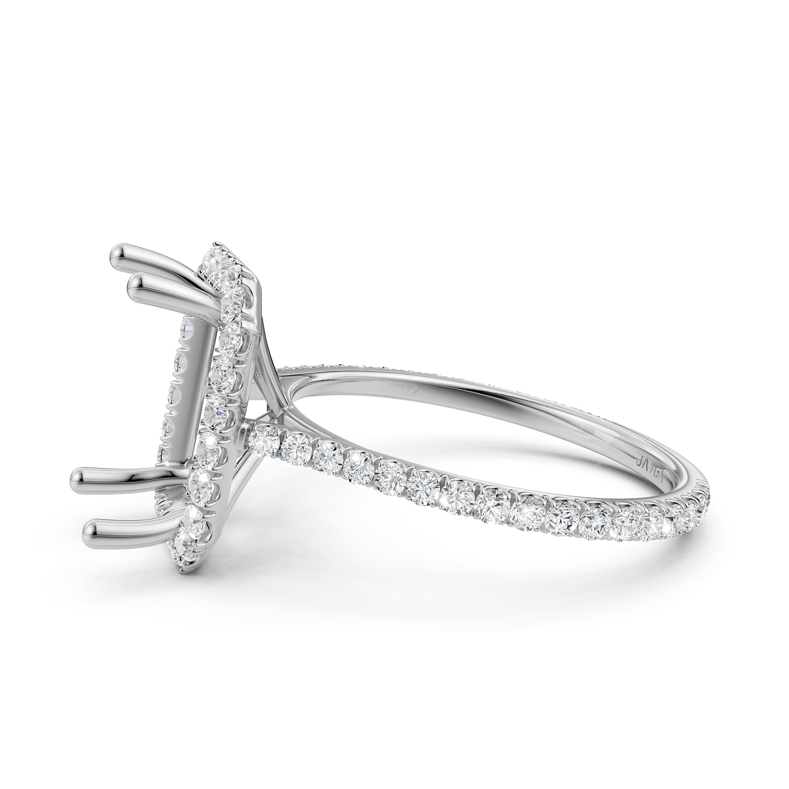 French U Pave Set Halo Semi Mount Lab Grown Diamond Engagement Ring 0.54 Ct.