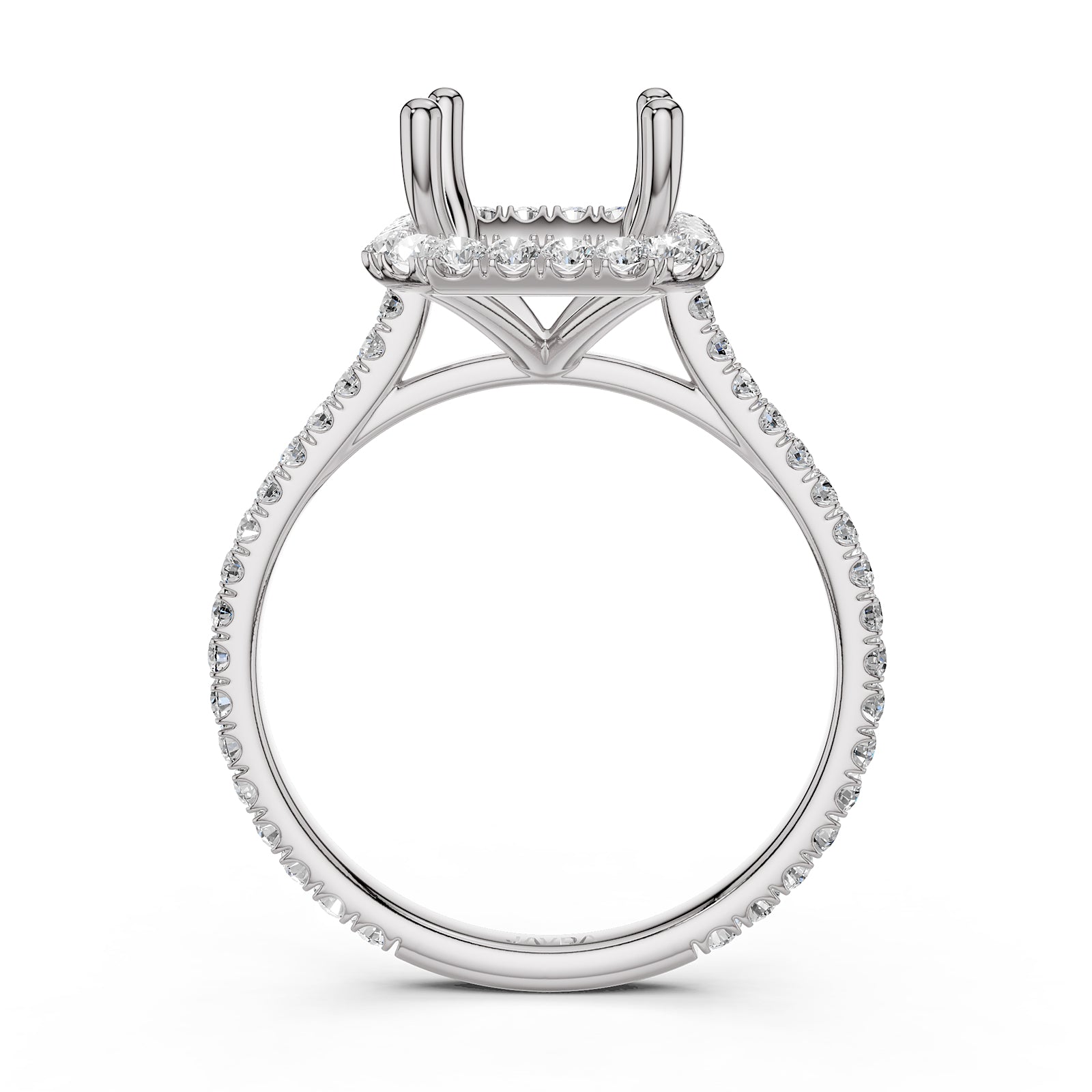 French U Pave Set Halo Semi Mount Lab Grown Diamond Engagement Ring 0.54 Ct.