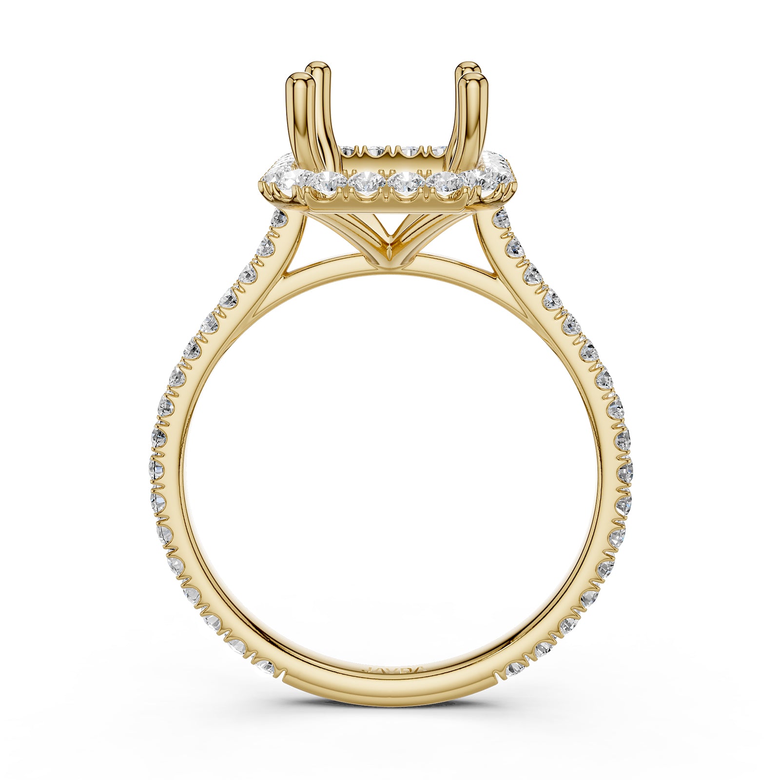 French U Pave Set Halo Semi Mount Lab Grown Diamond Engagement Ring 0.54 Ct.