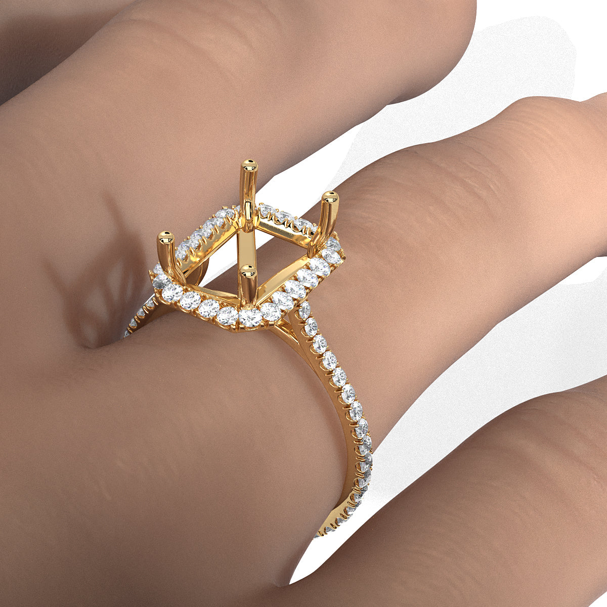 French U Pave Set Halo Semi Mount Lab Grown Diamond Engagement Ring 0.54 Ct.