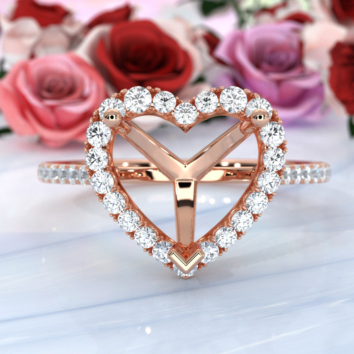 French U Pave Set Halo Semi Mount Lab Grown Diamond Engagement Ring 0.54 Ct.