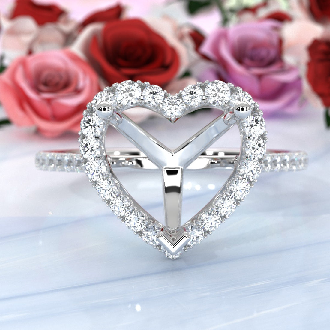 French U Pave Set Halo Semi Mount Lab Grown Diamond Engagement Ring 0.54 Ct.