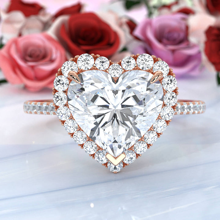 French U Pave Set Halo Lab Grown Diamond Heart Engagement Ring