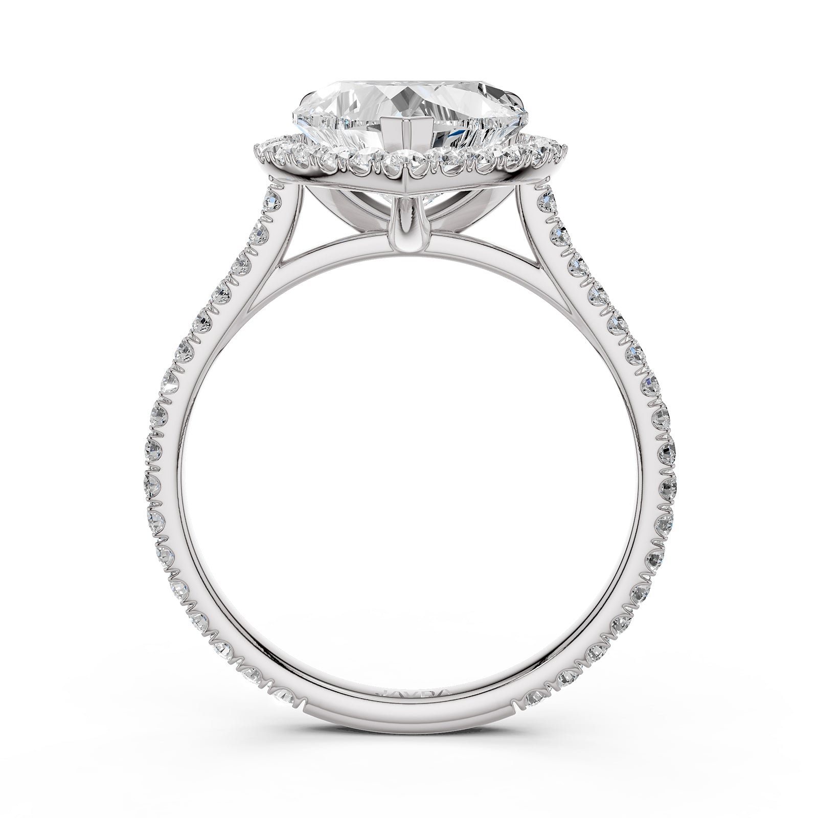 French U Pave Set Halo Lab Grown Diamond Heart Engagement Ring