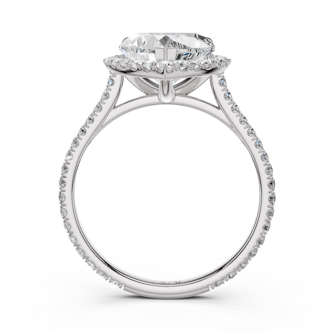 French U Pave Set Halo Lab Grown Diamond Heart Engagement Ring