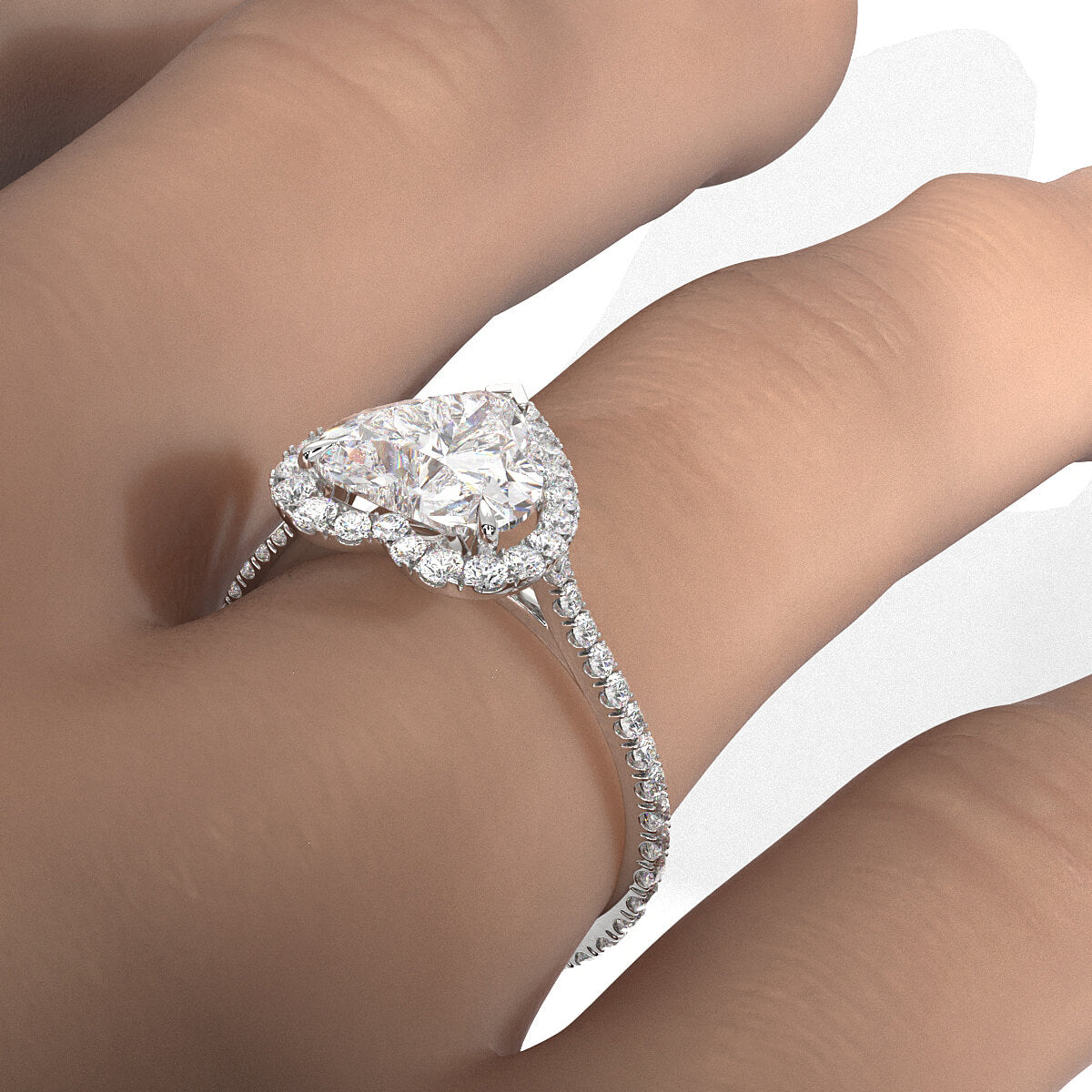 French U Pave Set Halo Lab Grown Diamond Heart Engagement Ring