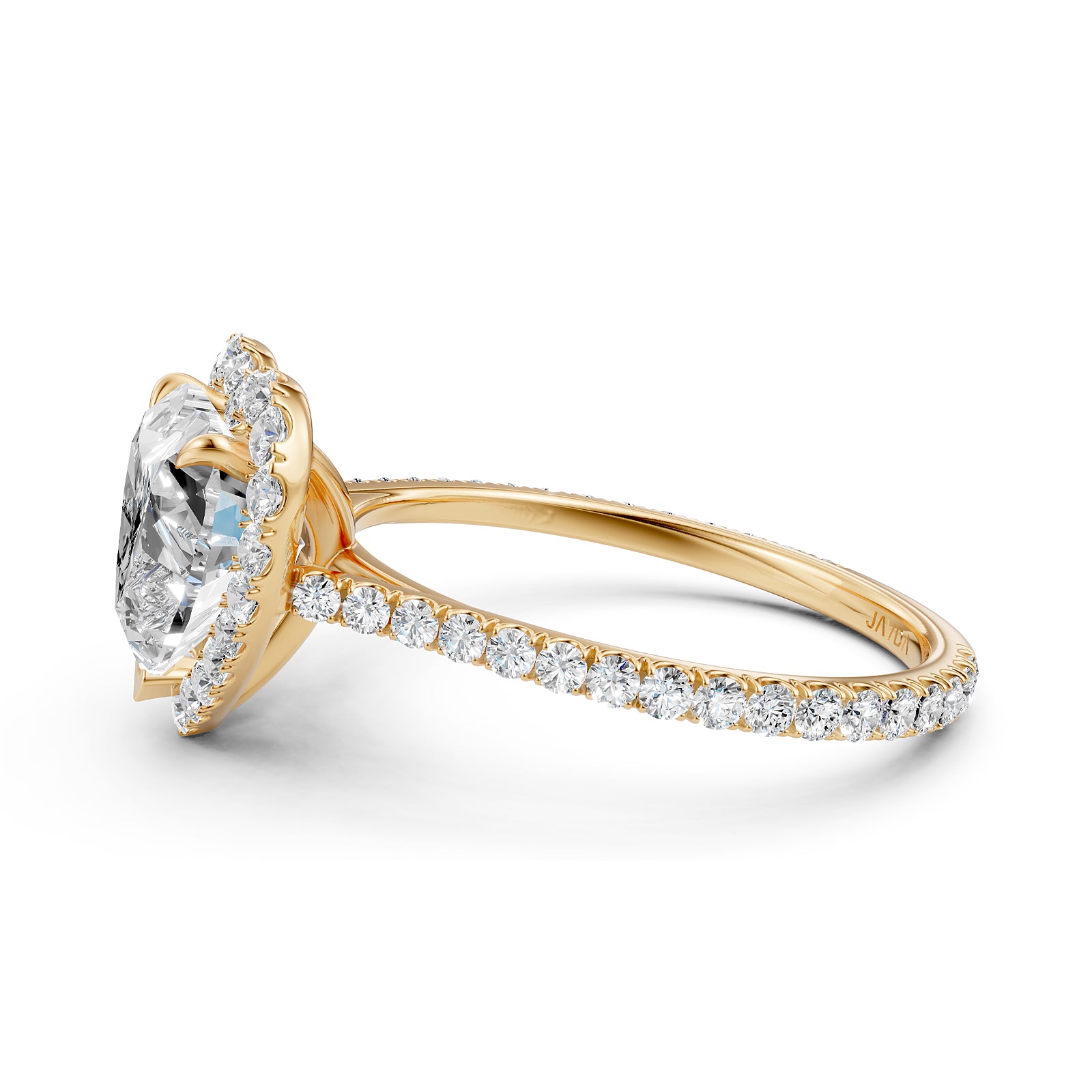 French U Pave Set Halo Lab Grown Diamond Heart Engagement Ring