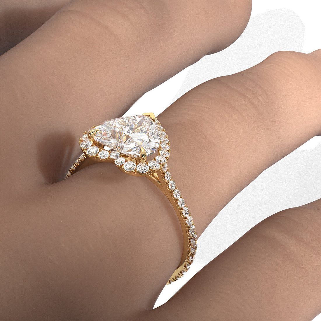 French U Pave Set Halo Lab Grown Diamond Heart Engagement Ring