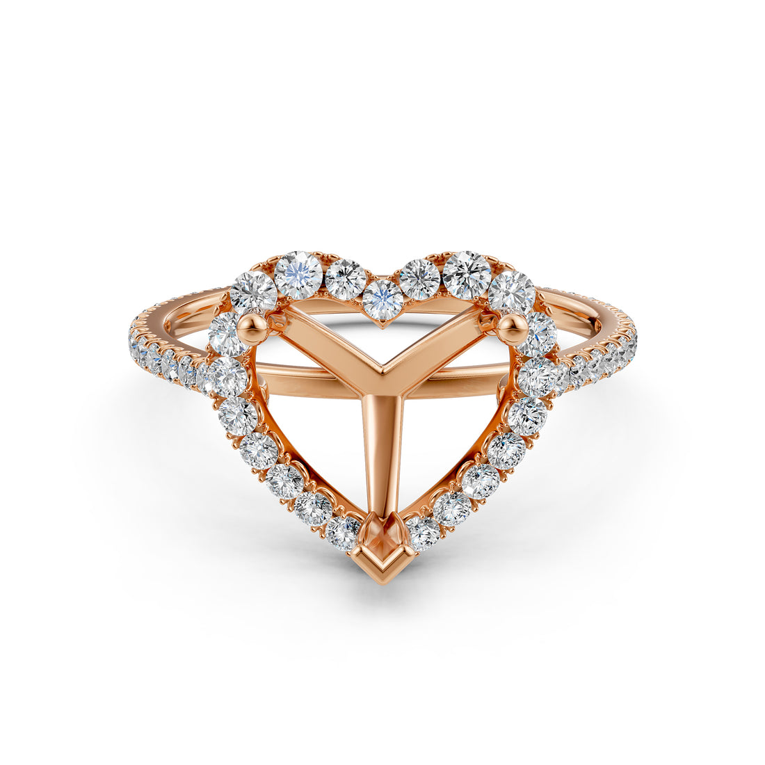 French U Pave Set Halo Semi Mount Lab Grown Diamond Engagement Ring 0.54 Ct.