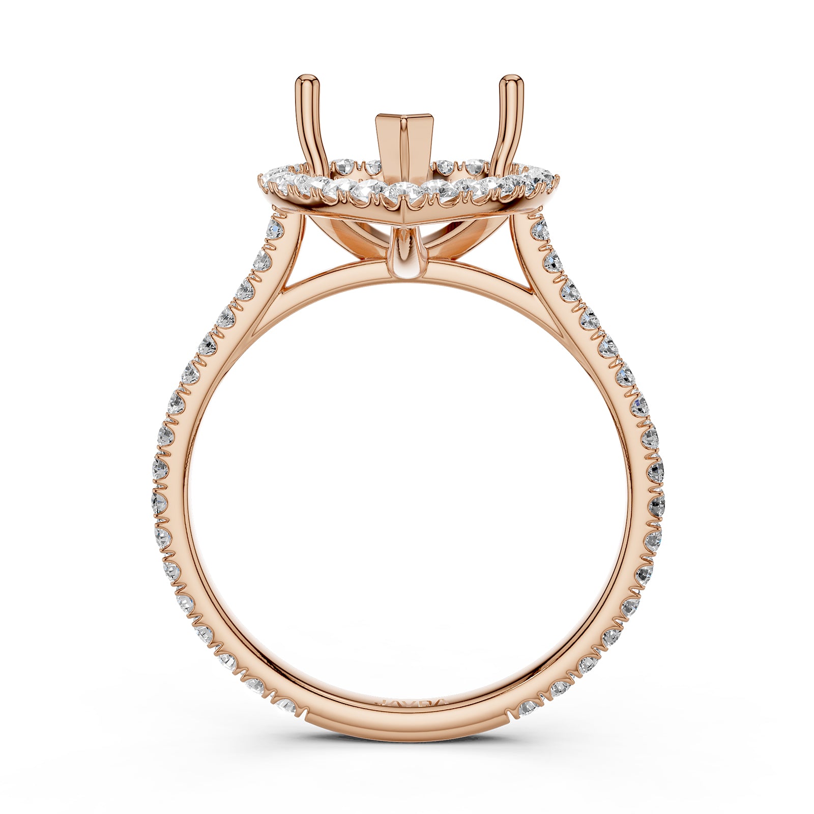 French U Pave Set Halo Semi Mount Lab Grown Diamond Engagement Ring 0.54 Ct.