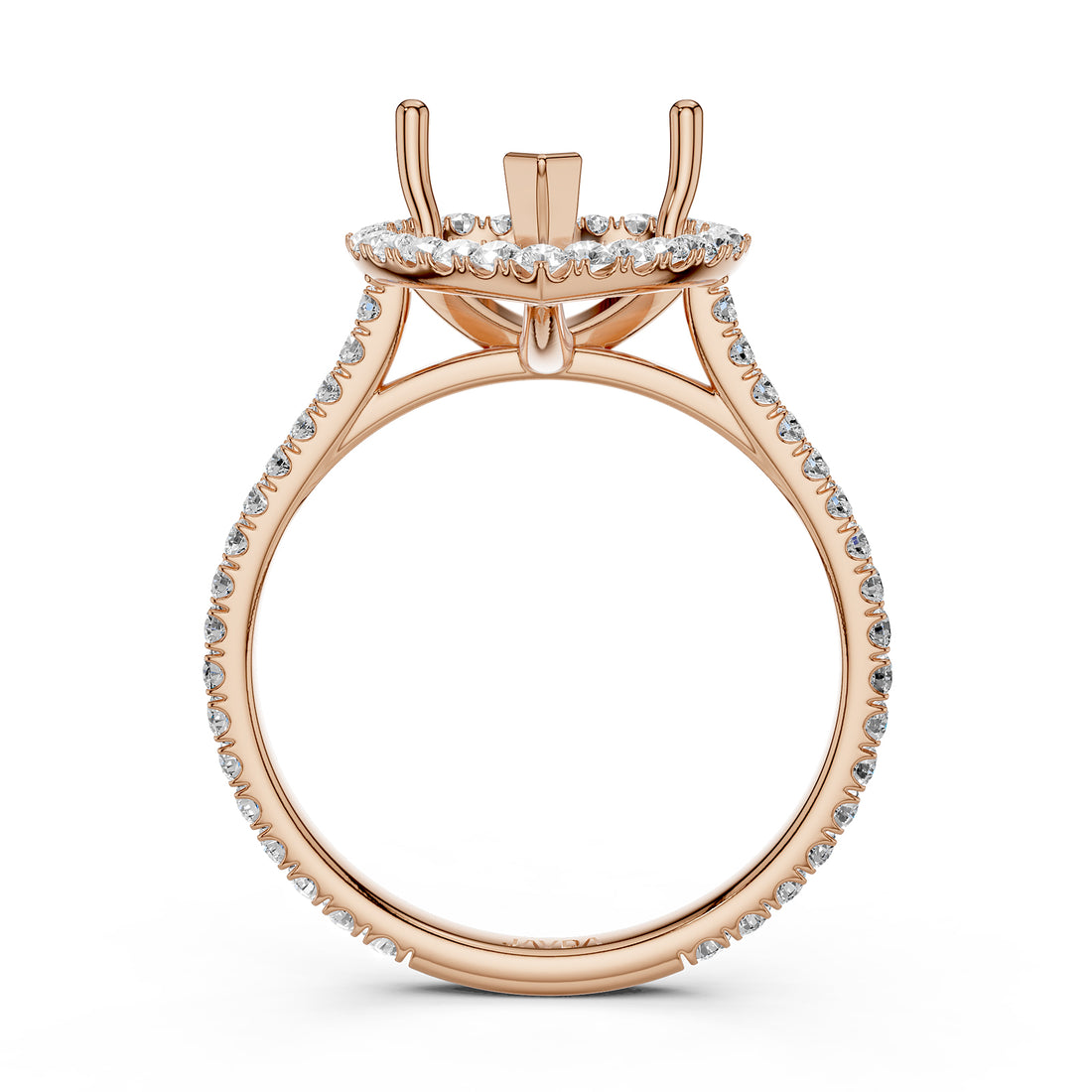 French U Pave Set Halo Semi Mount Lab Grown Diamond Engagement Ring 0.54 Ct.