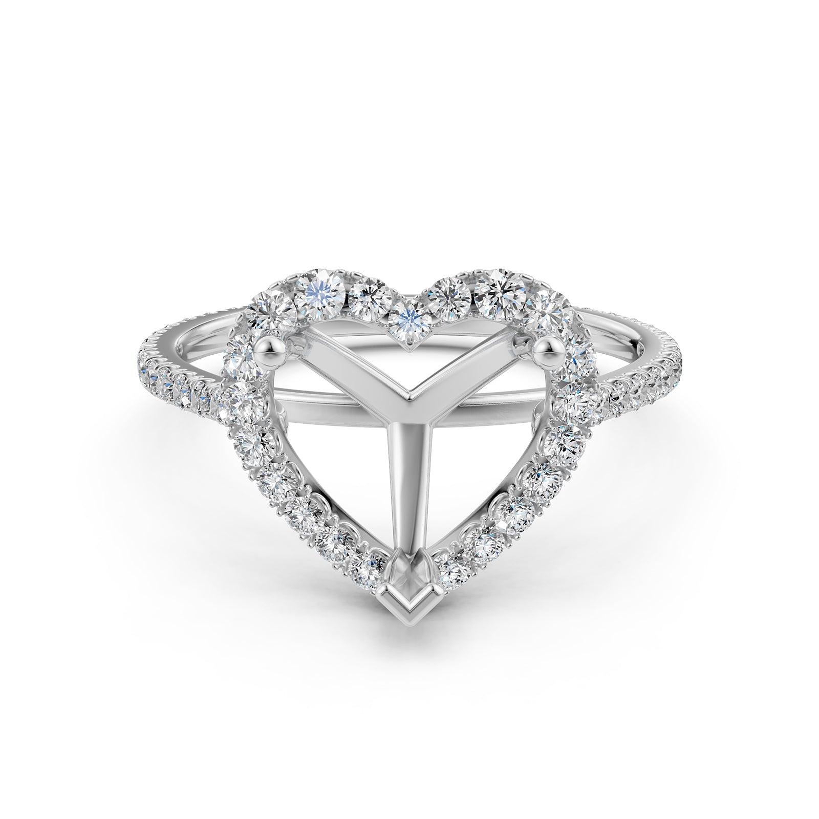 French U Pave Set Halo Semi Mount Lab Grown Diamond Engagement Ring 0.54 Ct.