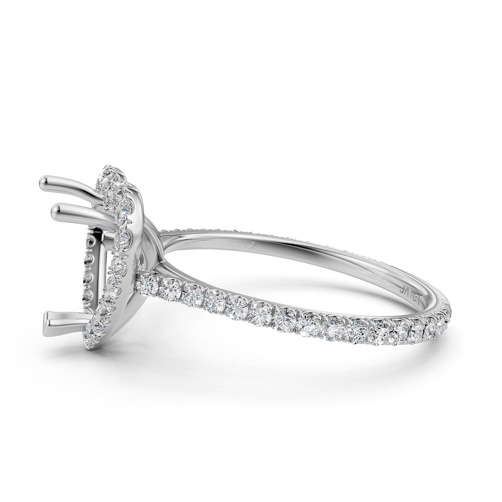 French U Pave Set Halo Semi Mount Lab Grown Diamond Engagement Ring 0.54 Ct.