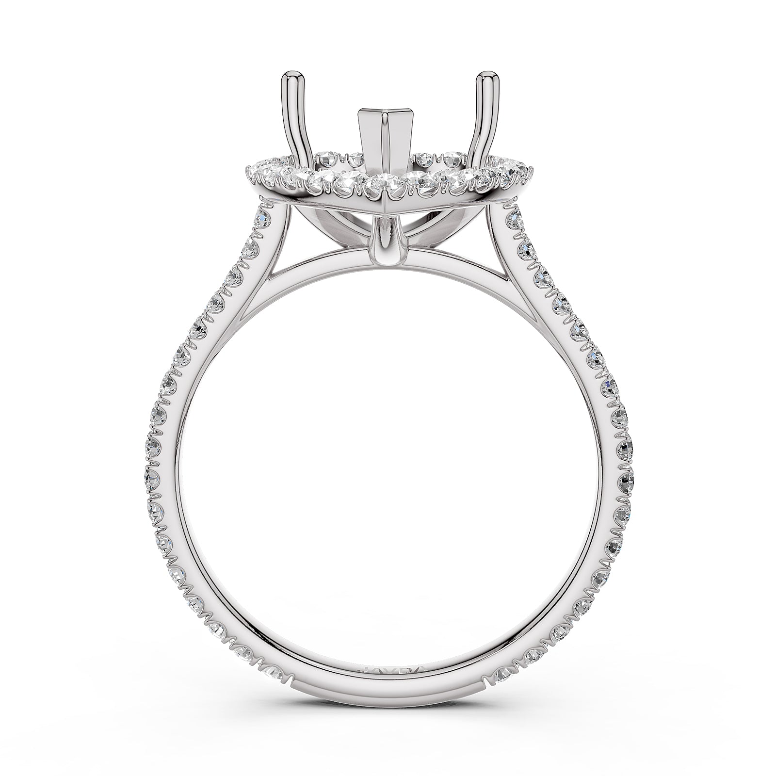 French U Pave Set Halo Semi Mount Lab Grown Diamond Engagement Ring 0.54 Ct.