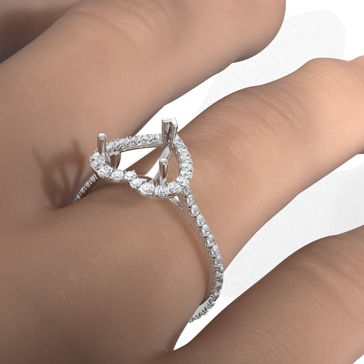 French U Pave Set Halo Semi Mount Lab Grown Diamond Engagement Ring 0.54 Ct.