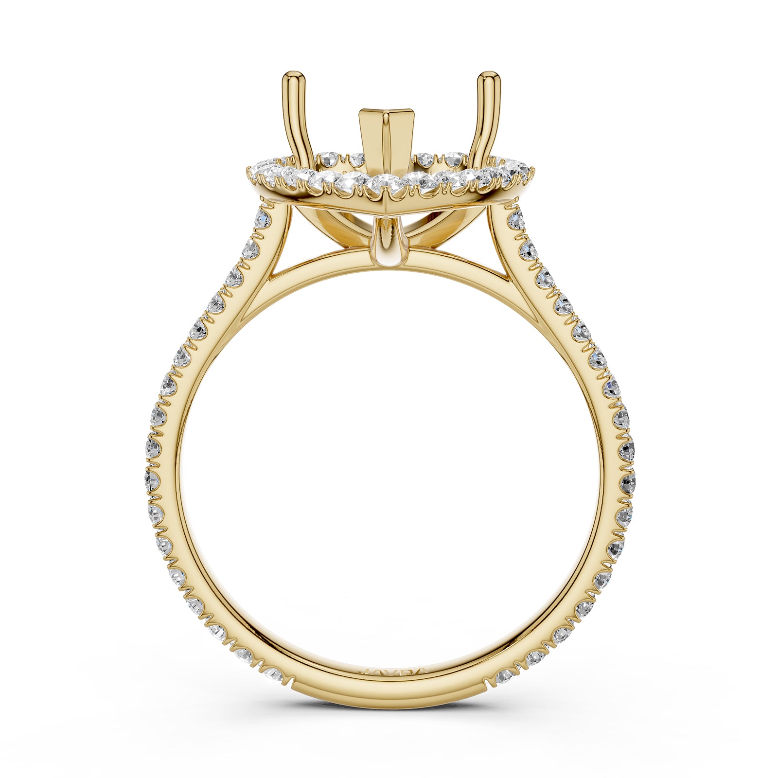 French U Pave Set Halo Semi Mount Lab Grown Diamond Engagement Ring 0.54 Ct.