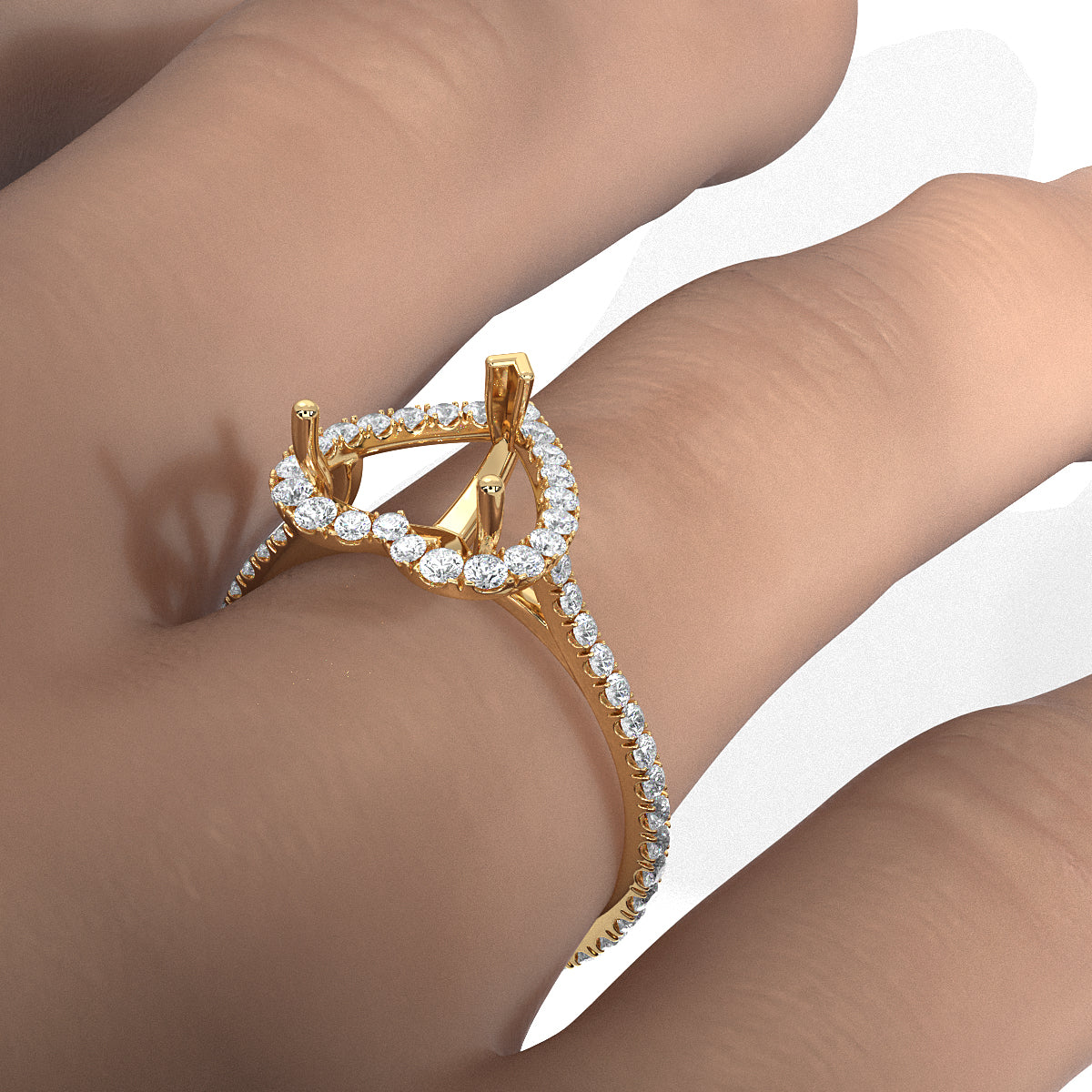 French U Pave Set Halo Semi Mount Lab Grown Diamond Engagement Ring 0.54 Ct.