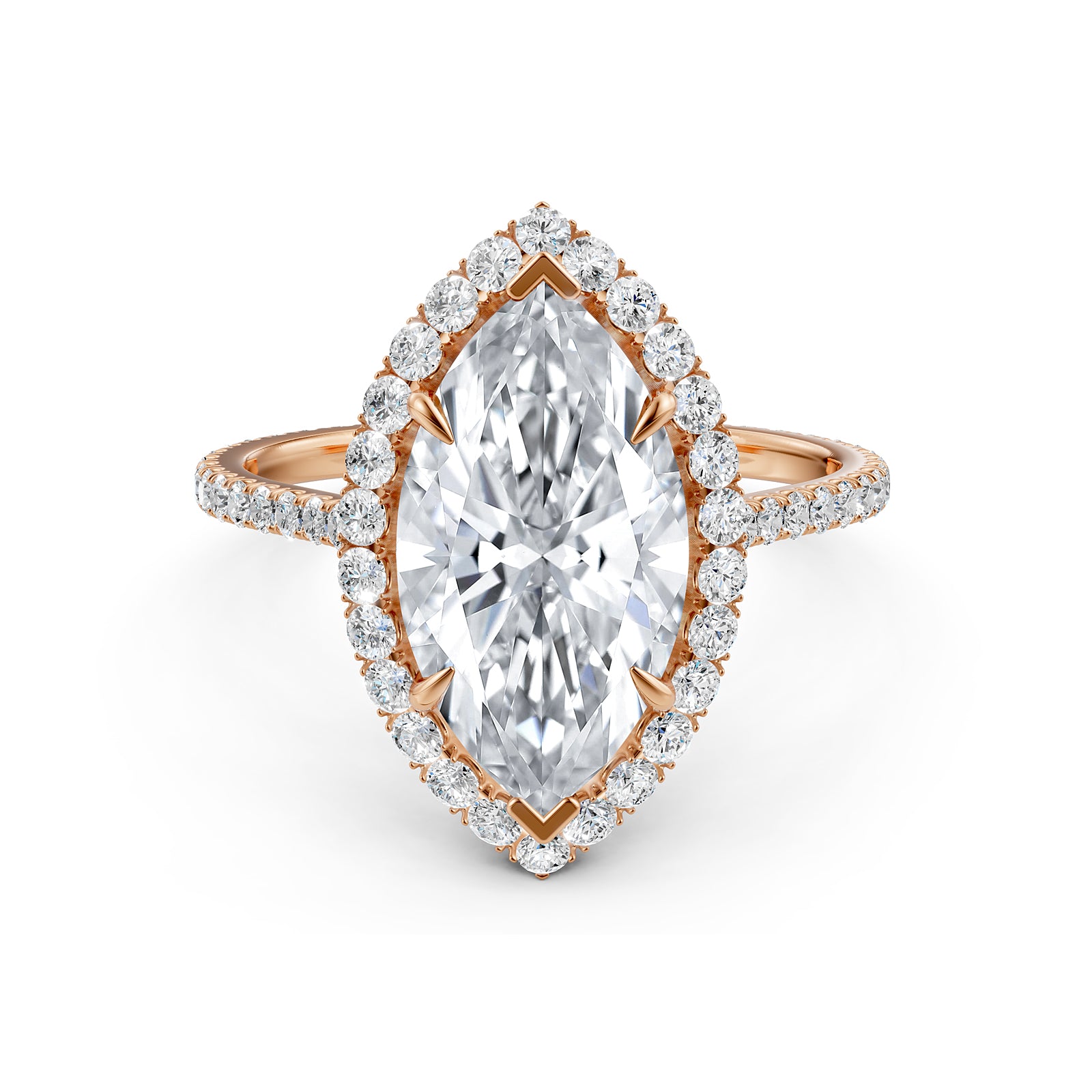 French U Pave Set Halo Lab Grown Diamond Marquise Engagement Ring