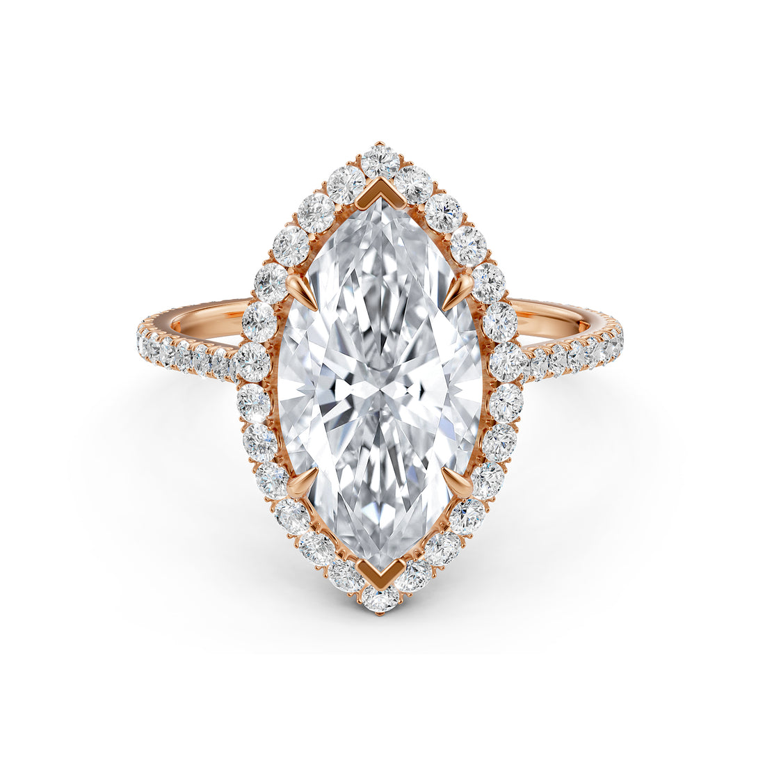 French U Pave Set Halo Lab Grown Diamond Marquise Engagement Ring