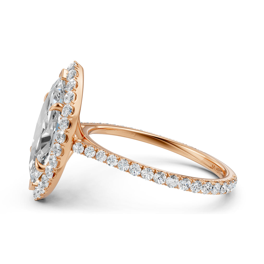 French U Pave Set Halo Lab Grown Diamond Marquise Engagement Ring