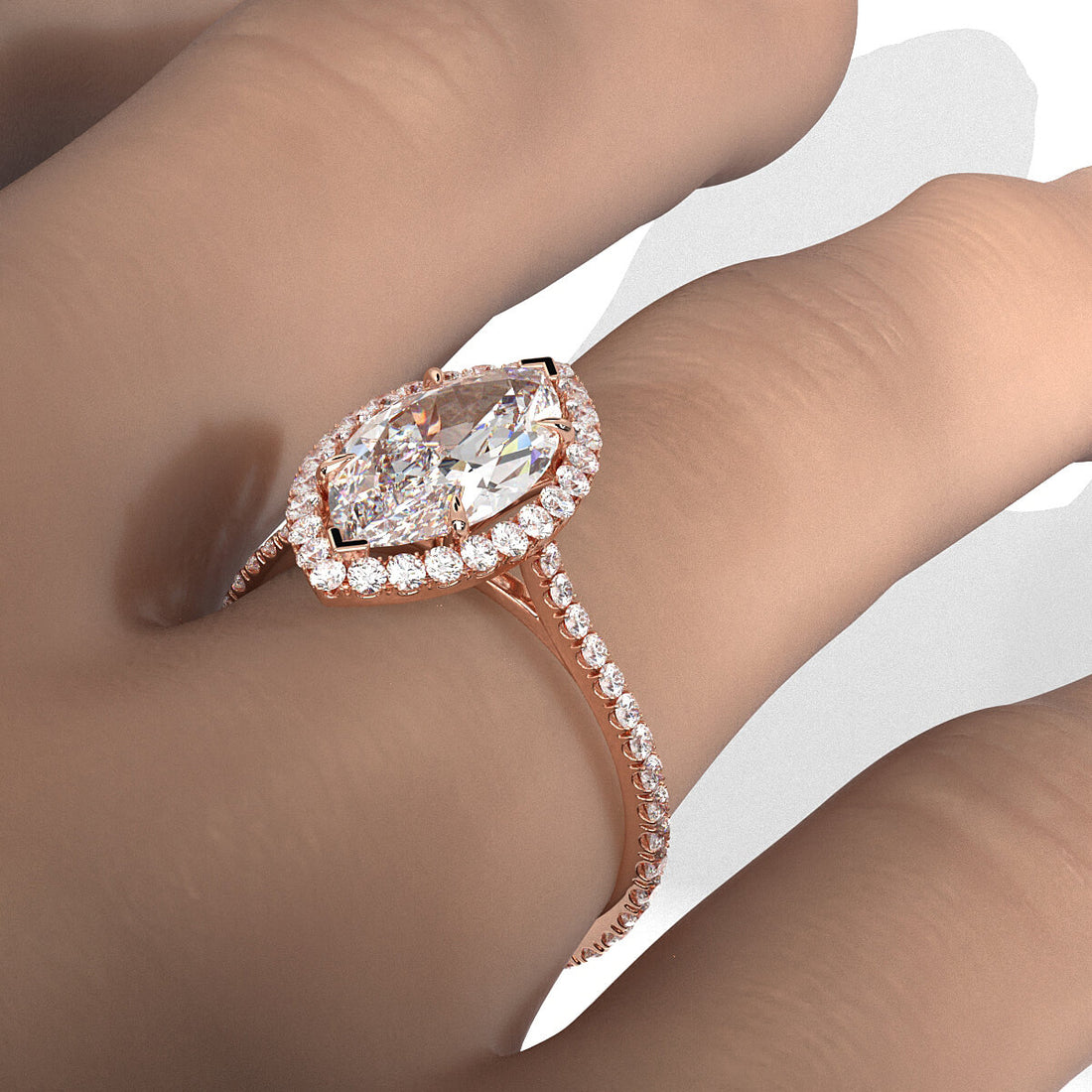 French U Pave Set Halo Lab Grown Diamond Marquise Engagement Ring