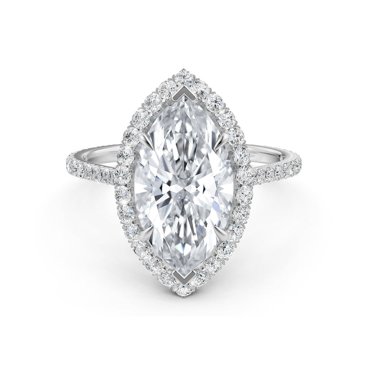 French U Pave Set Halo Lab Grown Diamond Marquise Engagement Ring