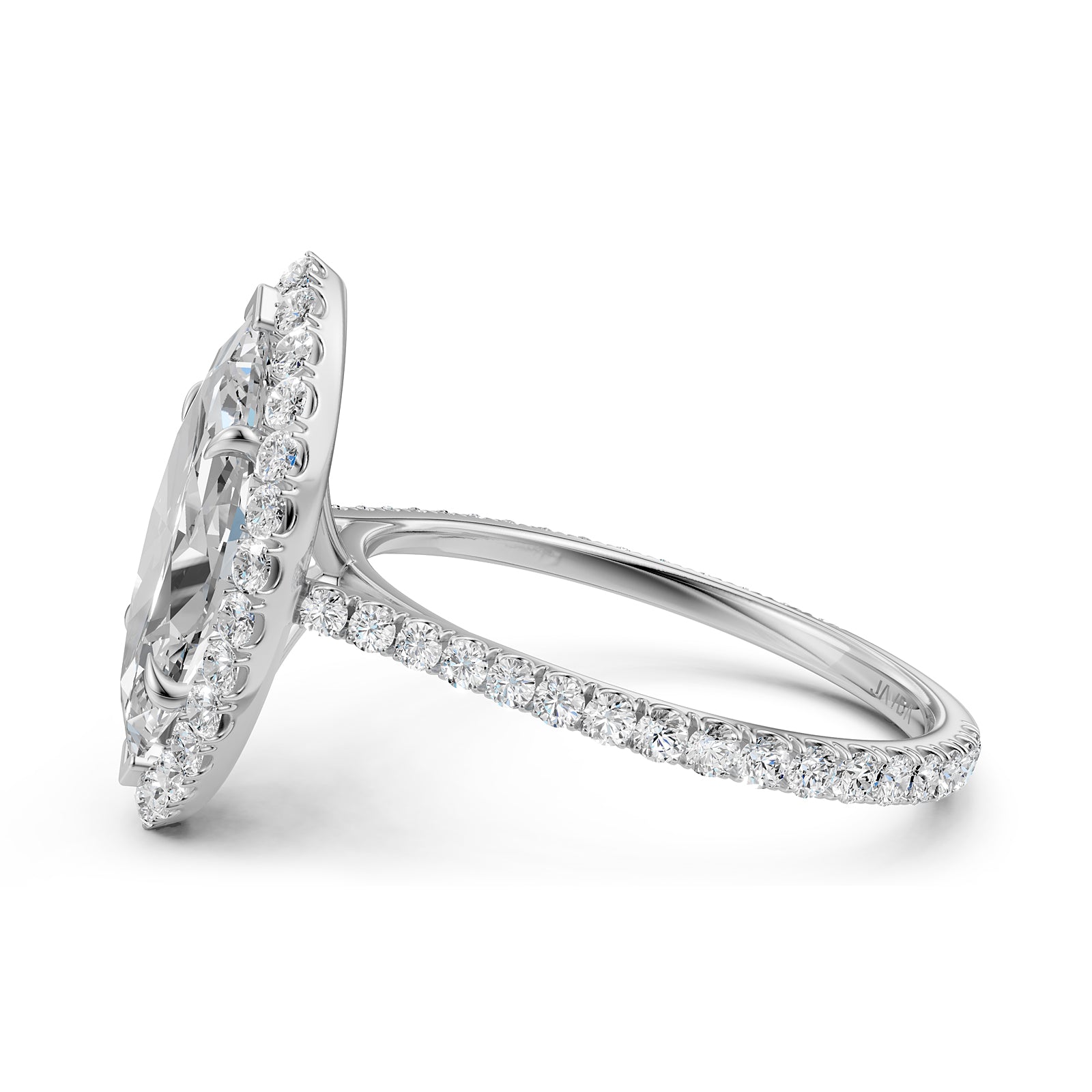 French U Pave Set Halo Lab Grown Diamond Marquise Engagement Ring