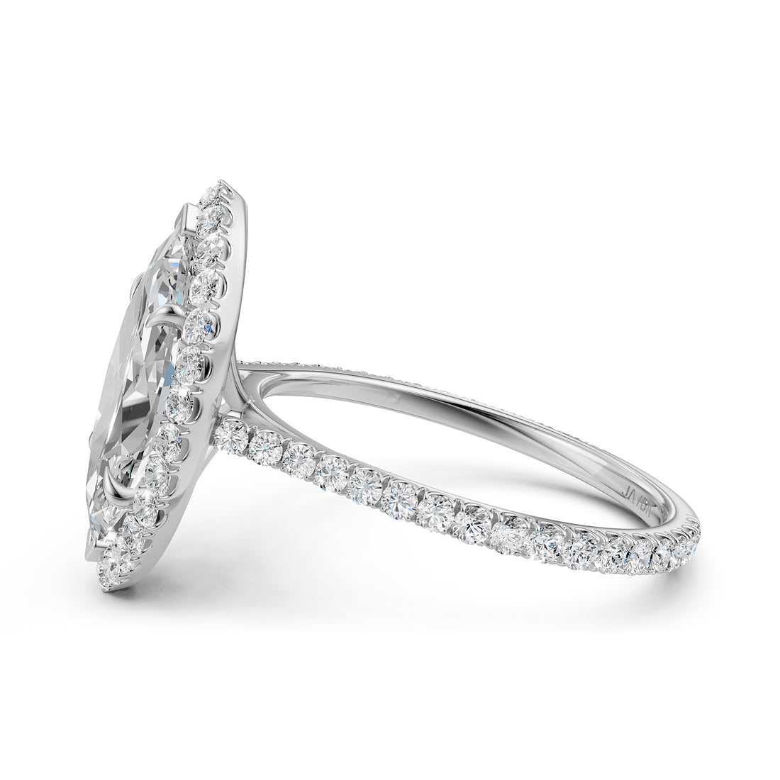 French U Pave Set Halo Lab Grown Diamond Marquise Engagement Ring