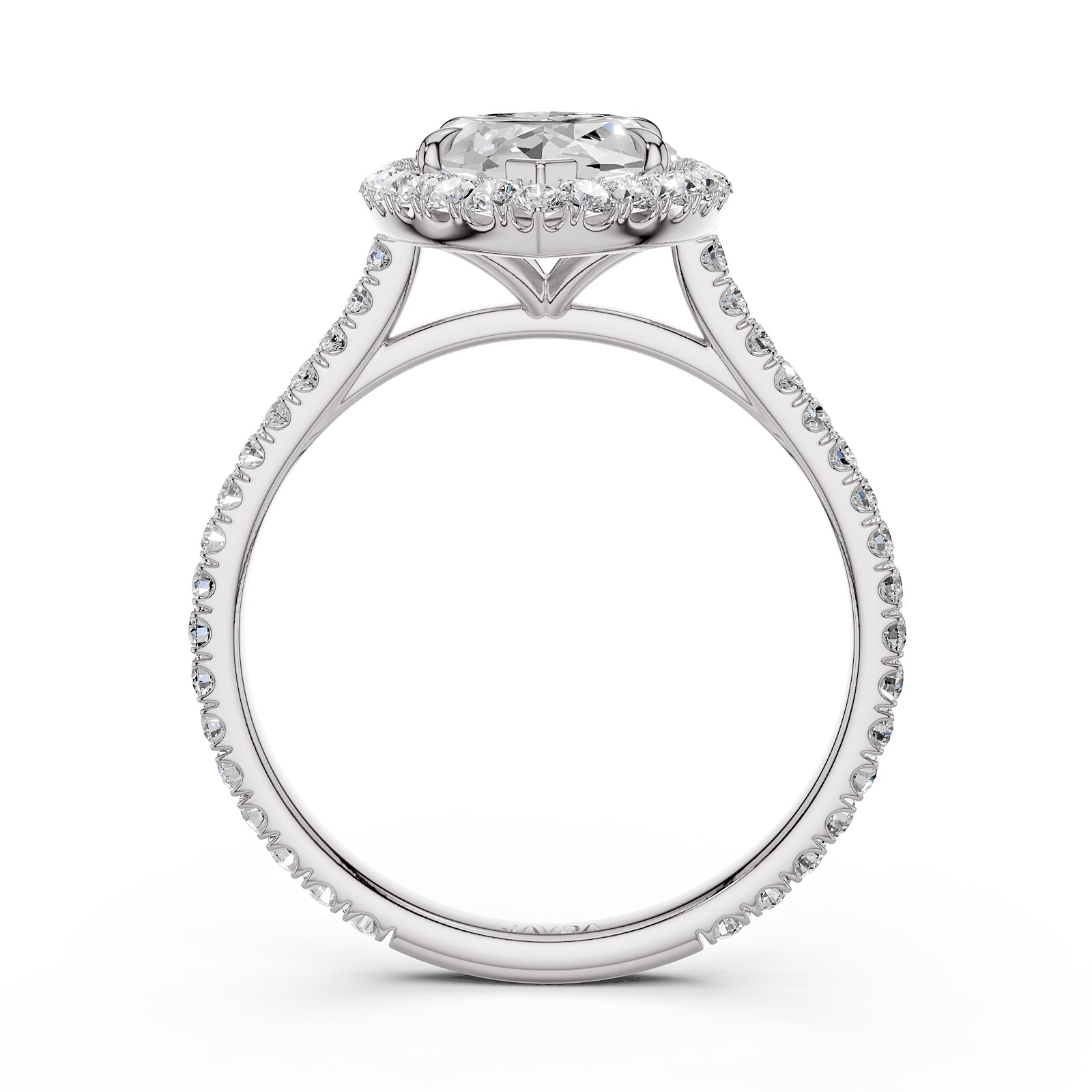French U Pave Set Halo Lab Grown Diamond Marquise Engagement Ring