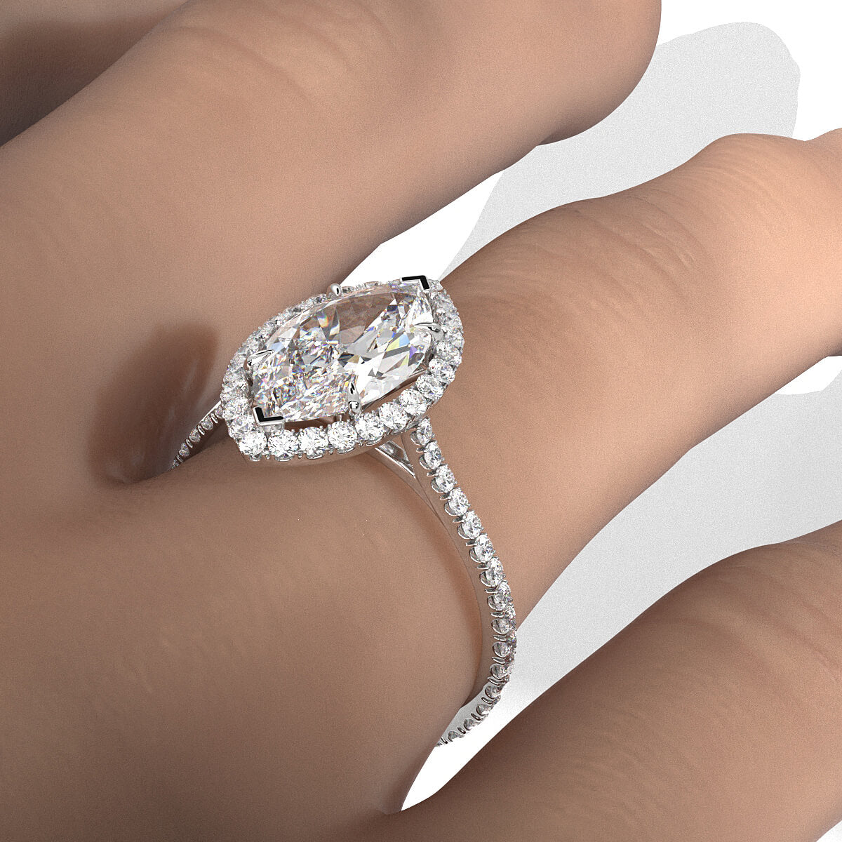 French U Pave Halo 2.54 Ctw. Round IGI Certified Diamond Engagement Ring