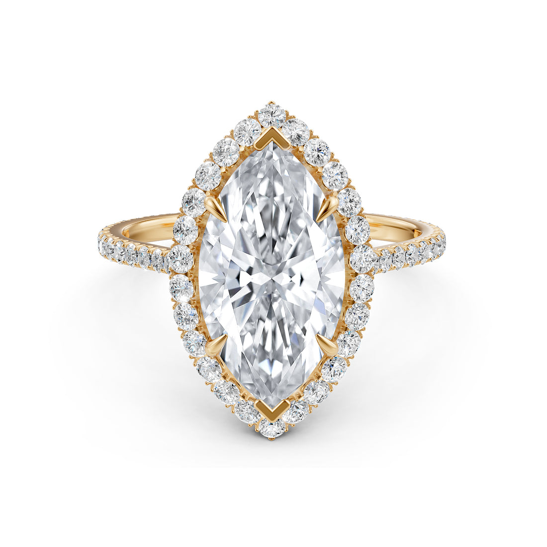 French U Pave Set Halo Lab Grown Diamond Marquise Engagement Ring