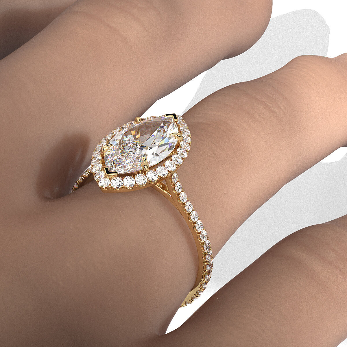 French U Pave Halo 2.54 Ctw. Round IGI Certified Diamond Engagement Ring