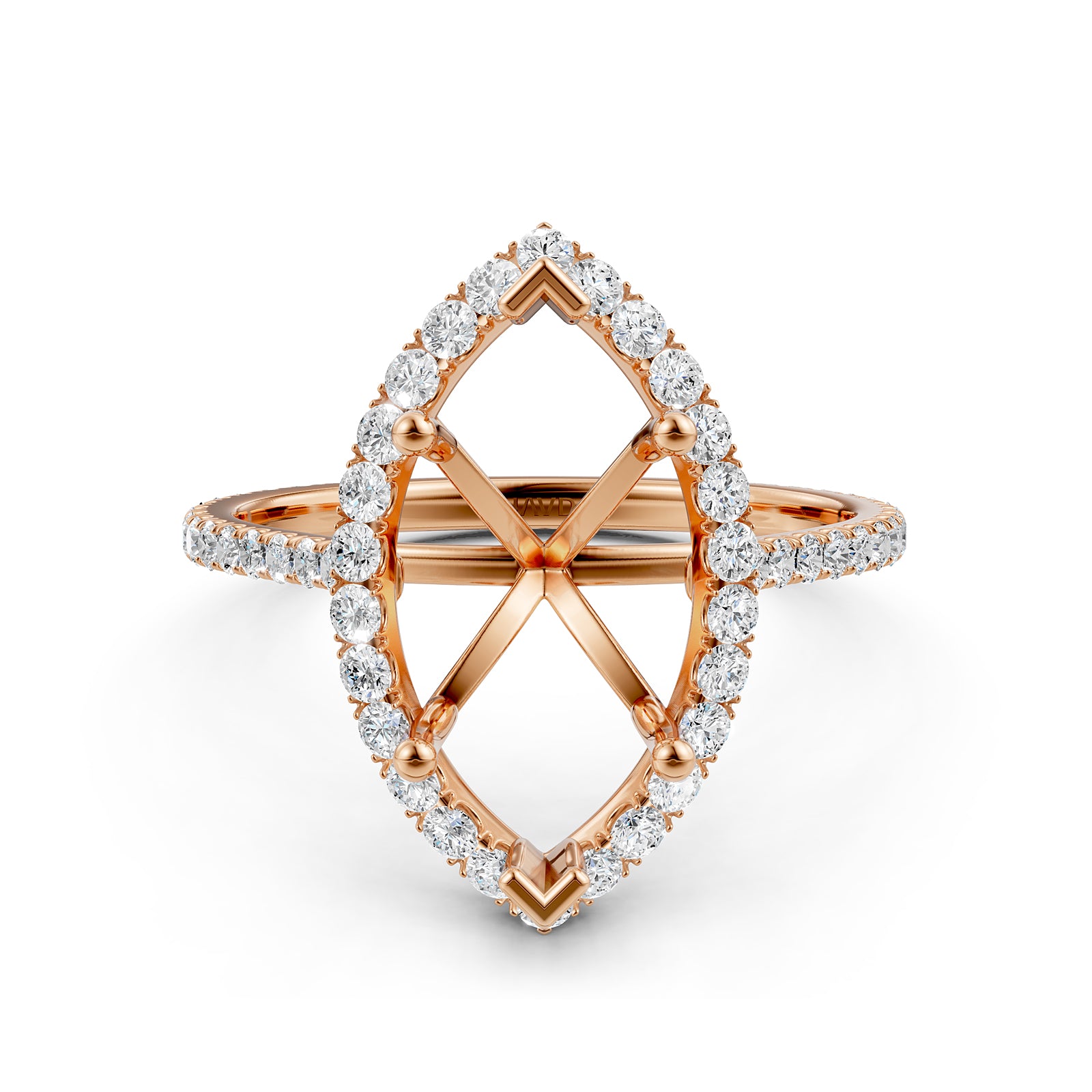 French U Pave Set Halo Semi Mount Lab Grown Diamond Engagement Ring 0.54 Ct.