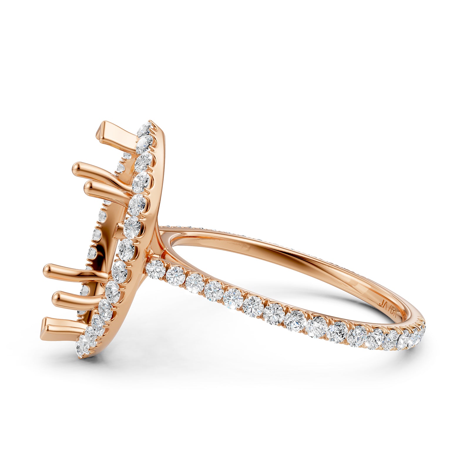 French U Pave Set Halo Semi Mount Lab Grown Diamond Engagement Ring 0.54 Ct.