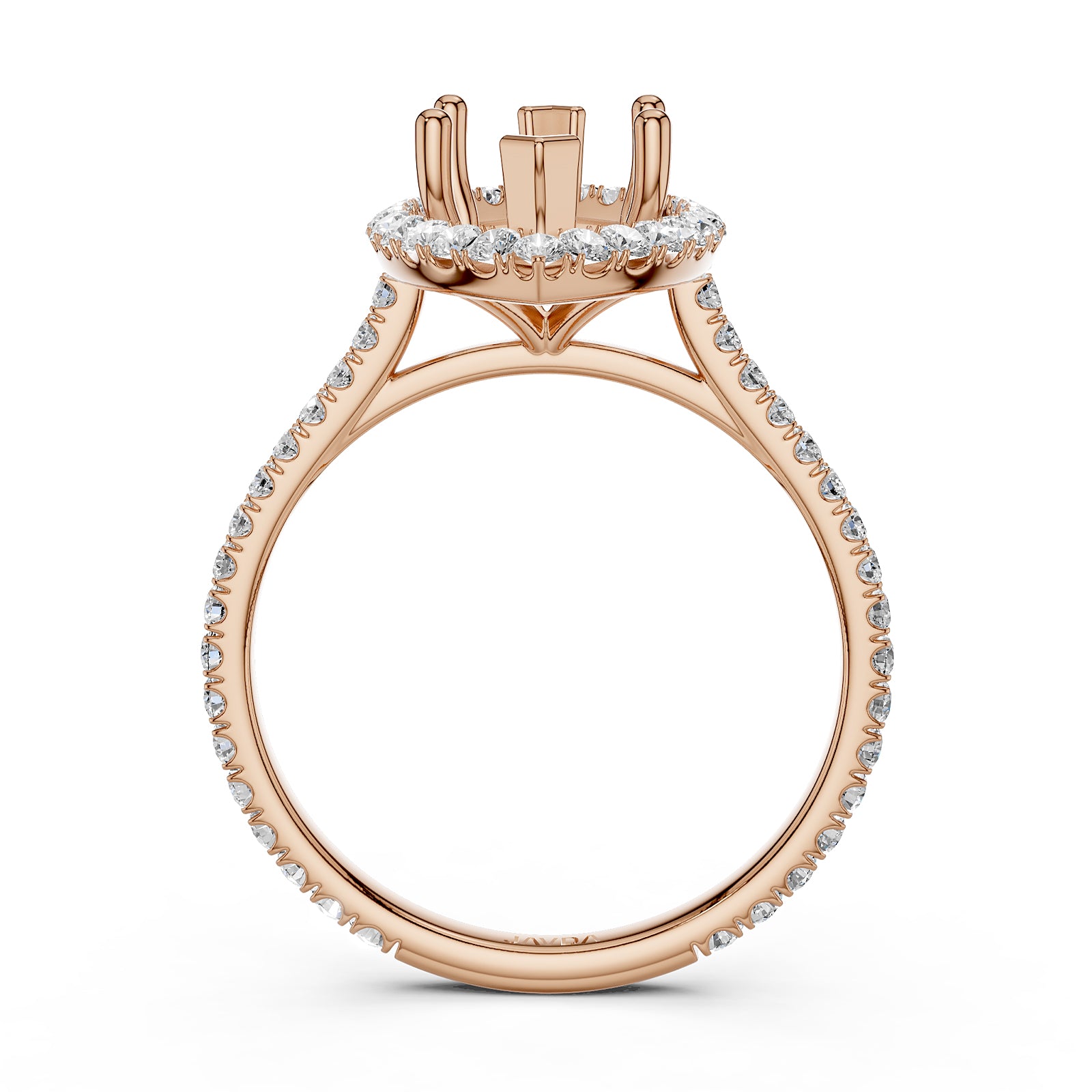 French U Pave Set Halo Semi Mount Lab Grown Diamond Engagement Ring 0.54 Ct.