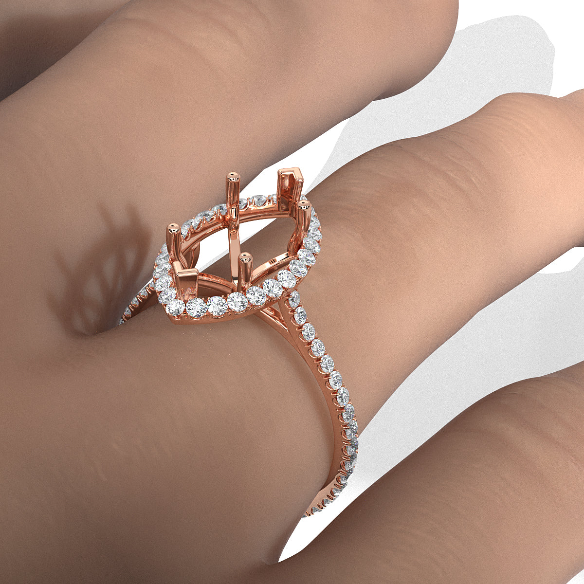 French U Pave Set Halo Semi Mount Lab Grown Diamond Engagement Ring 0.54 Ct.