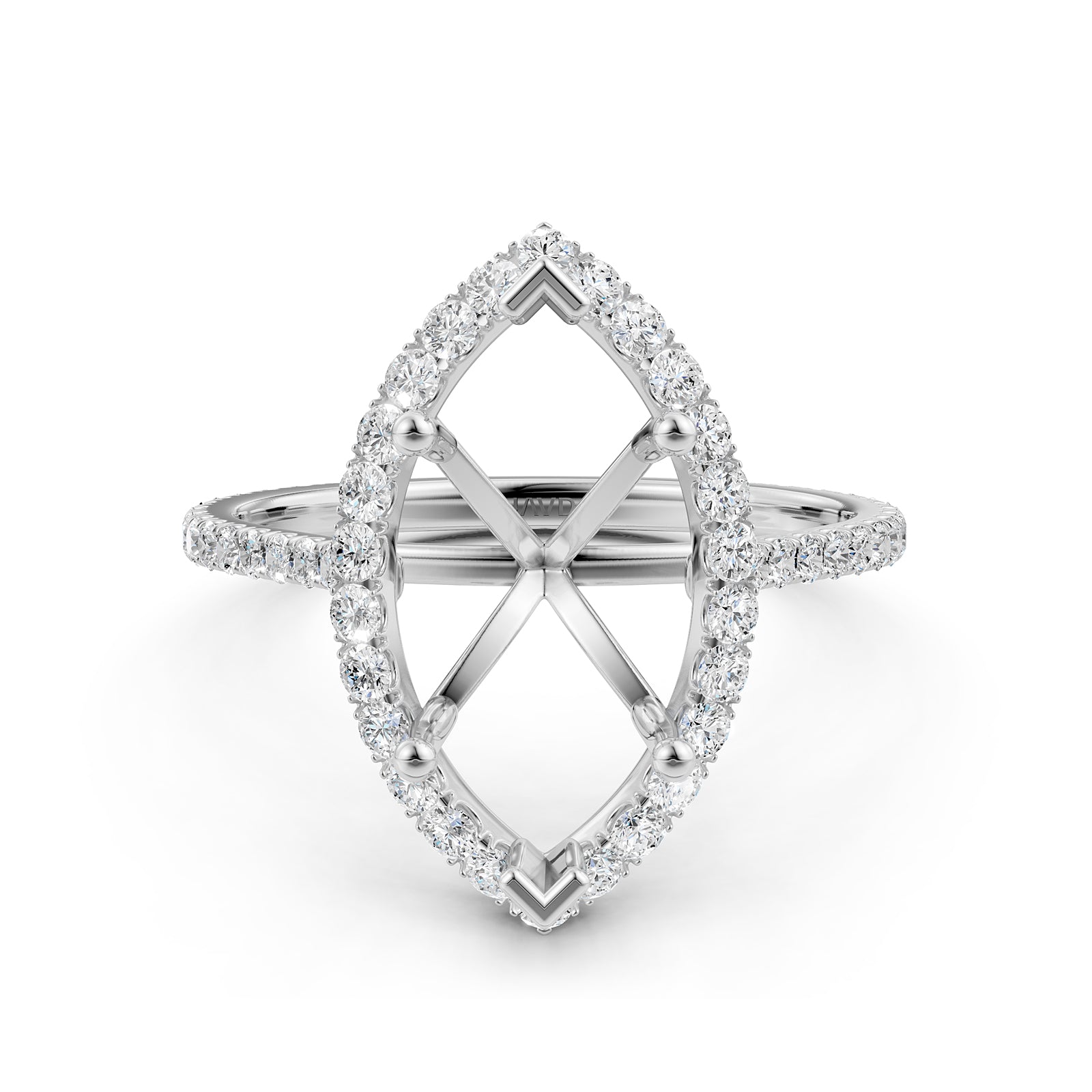 French U Pave Set Halo Semi Mount Lab Grown Diamond Engagement Ring 0.54 Ct.