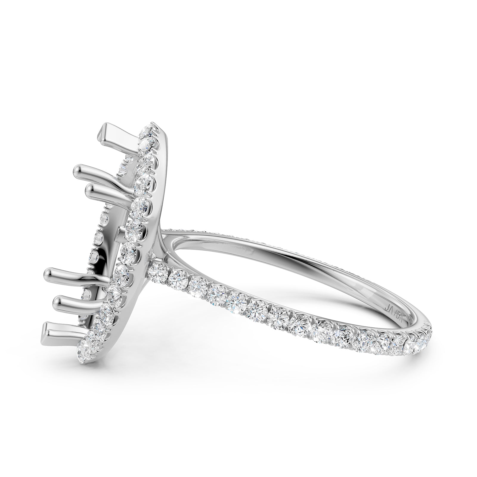 French U Pave Set Halo Semi Mount Lab Grown Diamond Engagement Ring 0.54 Ct.