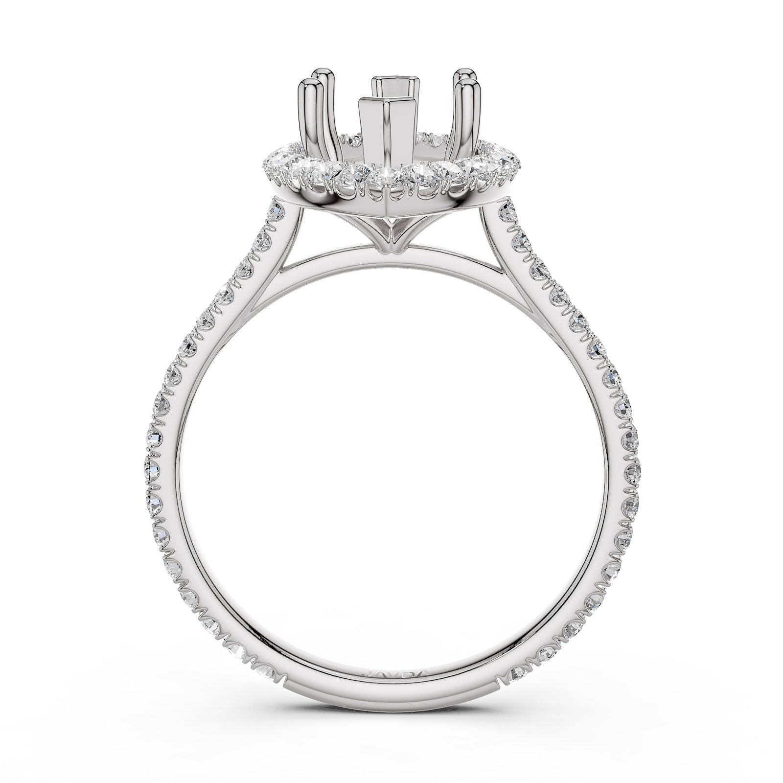 French U Pave Set Halo Semi Mount Lab Grown Diamond Engagement Ring 0.54 Ct.